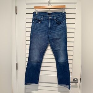 MOTHER Denim The Insider Crop Step Fray Blue Ankle Jeans with Faded Details